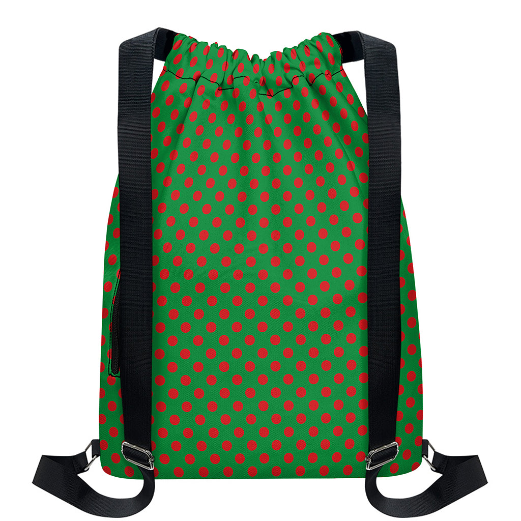 Green And Red Polka Dot Pattern Print Drawstring Backpack