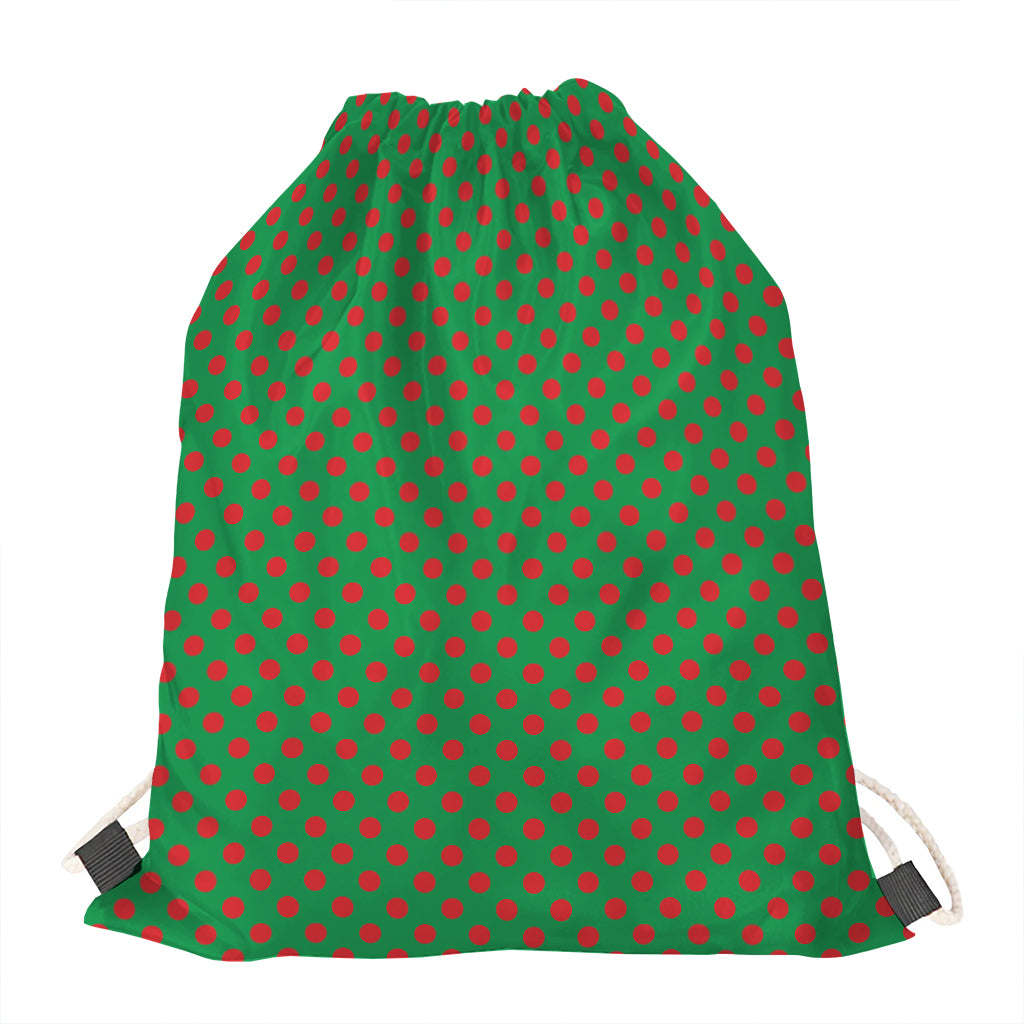 Green And Red Polka Dot Pattern Print Drawstring Bag