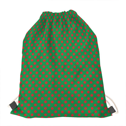 Green And Red Polka Dot Pattern Print Drawstring Bag