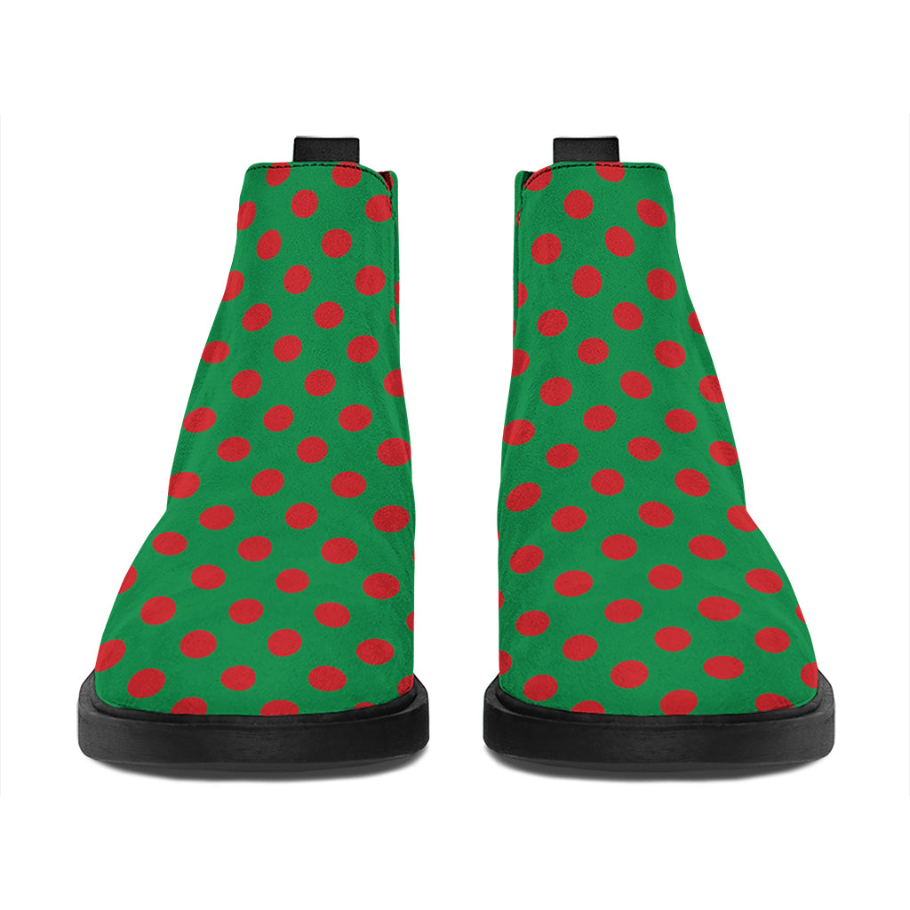 Green And Red Polka Dot Pattern Print Flat Ankle Boots