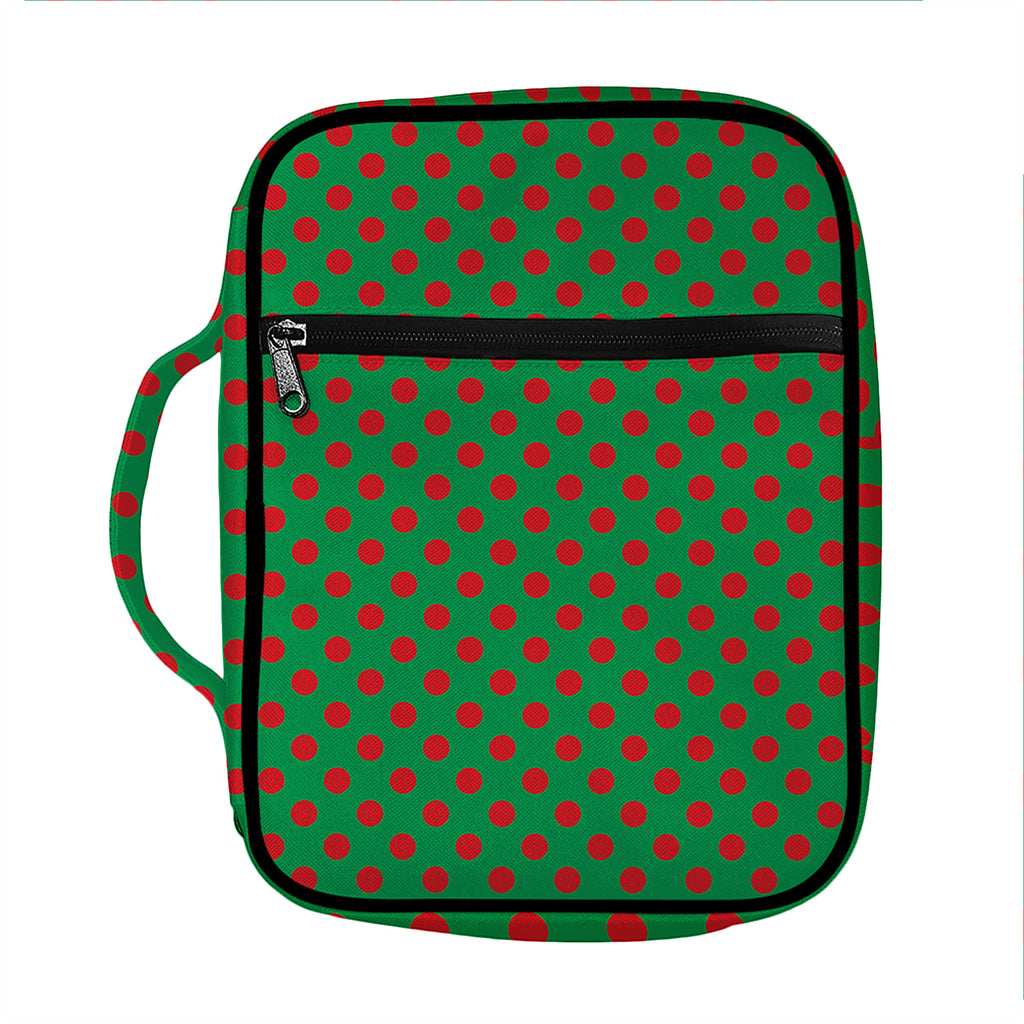 Green And Red Polka Dot Pattern Print Front Pocket Bible Bag