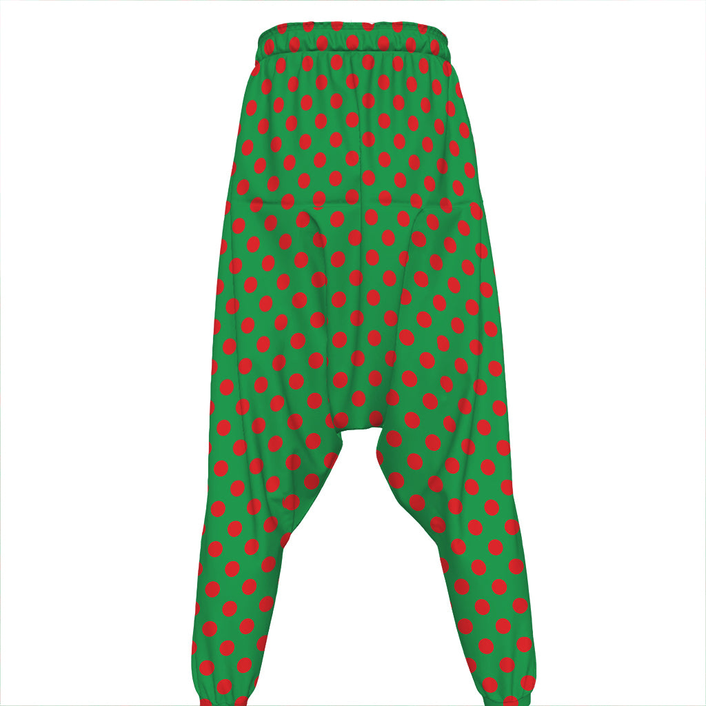 Green And Red Polka Dot Pattern Print Hammer Pants
