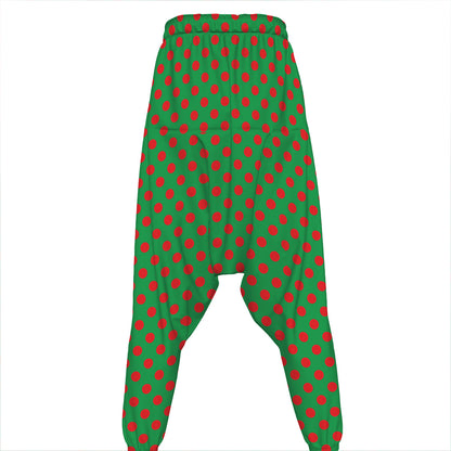 Green And Red Polka Dot Pattern Print Hammer Pants