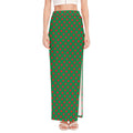 Green And Red Polka Dot Pattern Print High Slit Maxi Skirt