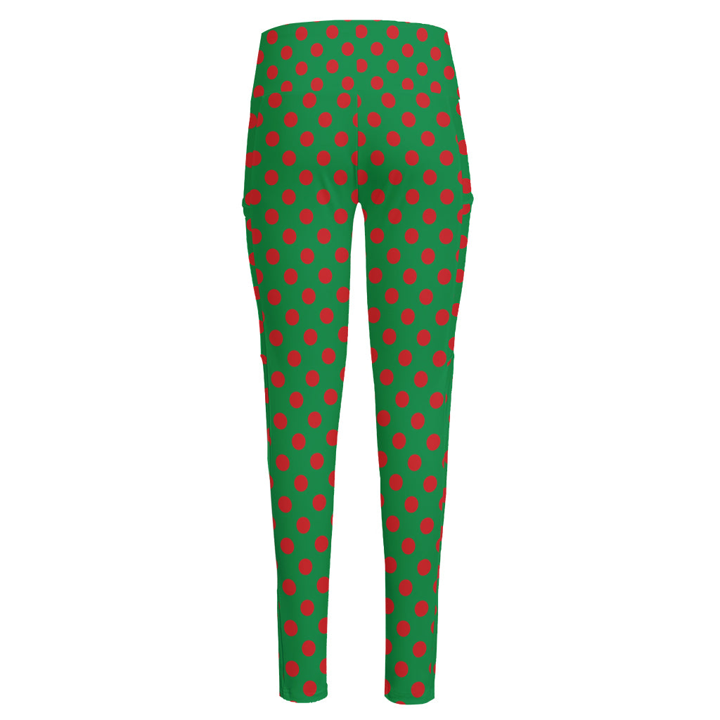 Green And Red Polka Dot Pattern Print High-Waisted Pocket Leggings