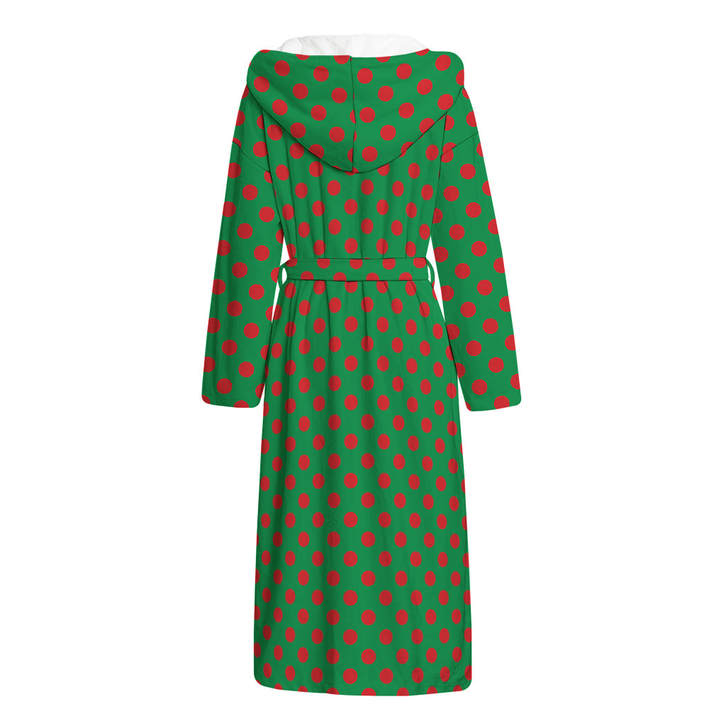 Green And Red Polka Dot Pattern Print Hooded Bathrobe
