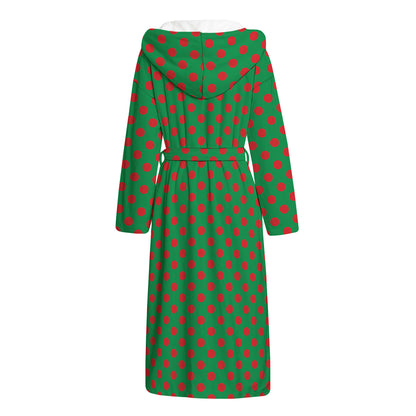 Green And Red Polka Dot Pattern Print Hooded Bathrobe