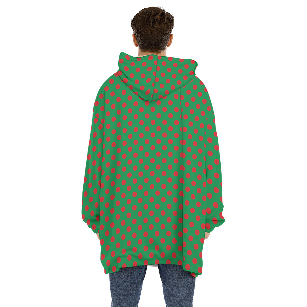 Green And Red Polka Dot Pattern Print Hoodie Blanket
