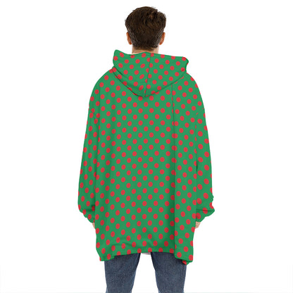 Green And Red Polka Dot Pattern Print Hoodie Blanket