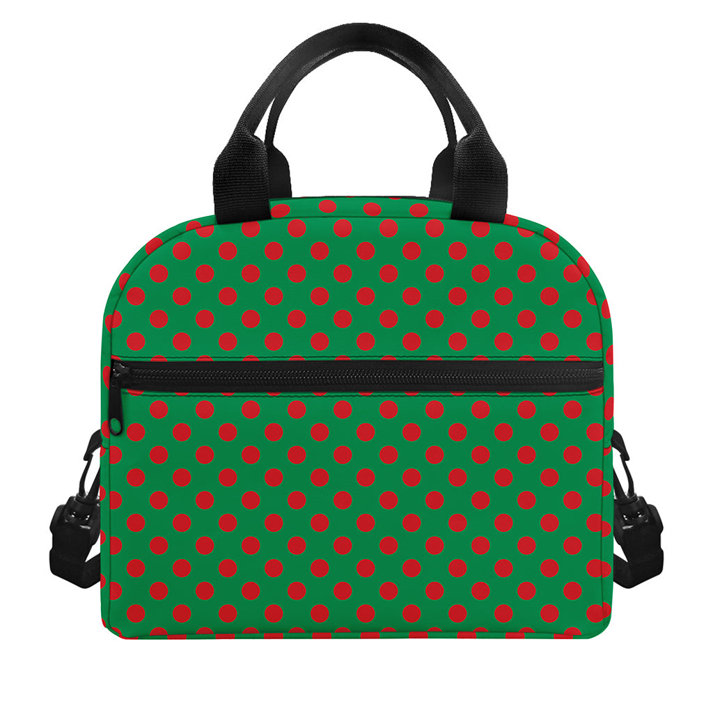 Green And Red Polka Dot Pattern Print Insulated Lunch Bag