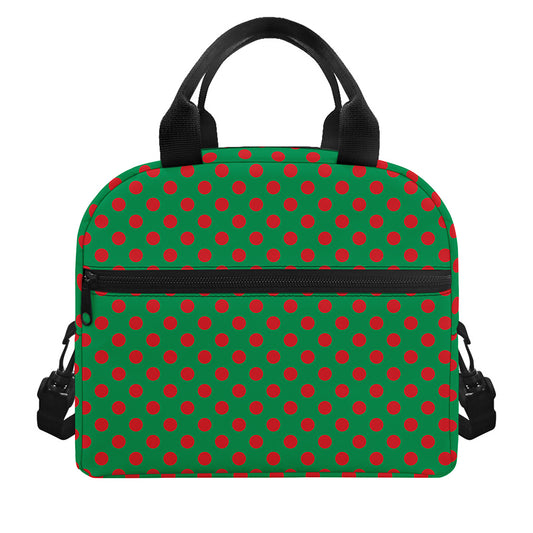 Green And Red Polka Dot Pattern Print Insulated Lunch Bag