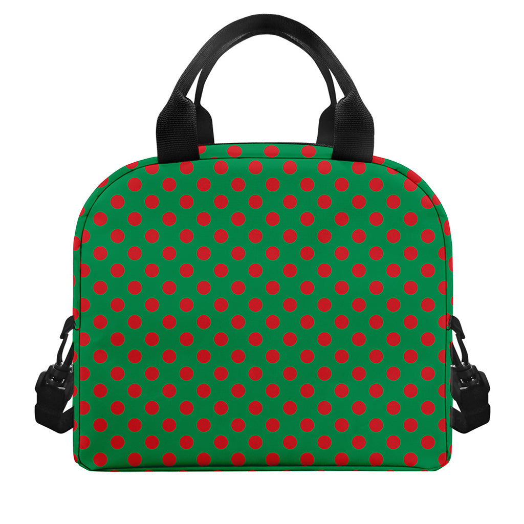 Green And Red Polka Dot Pattern Print Insulated Lunch Bag