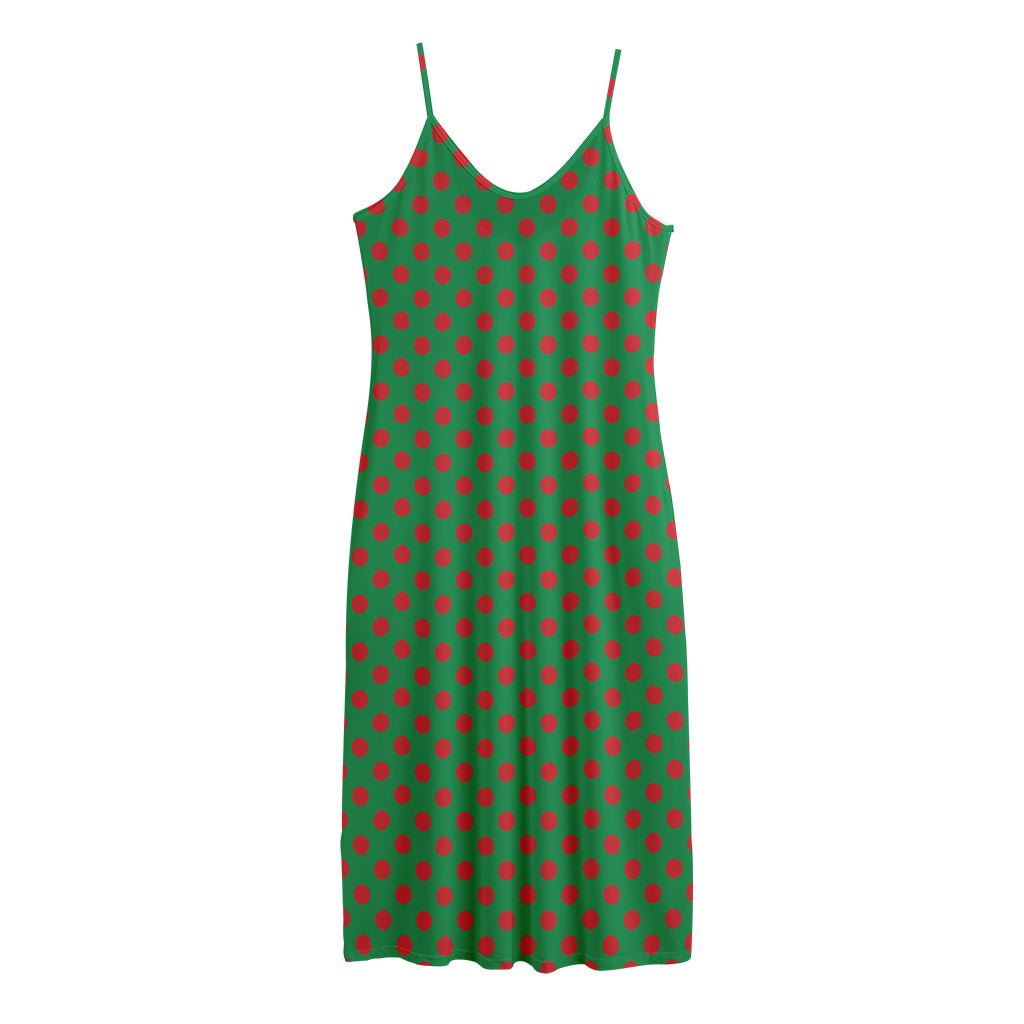 Green And Red Polka Dot Pattern Print Jersey Midi Cami Dress