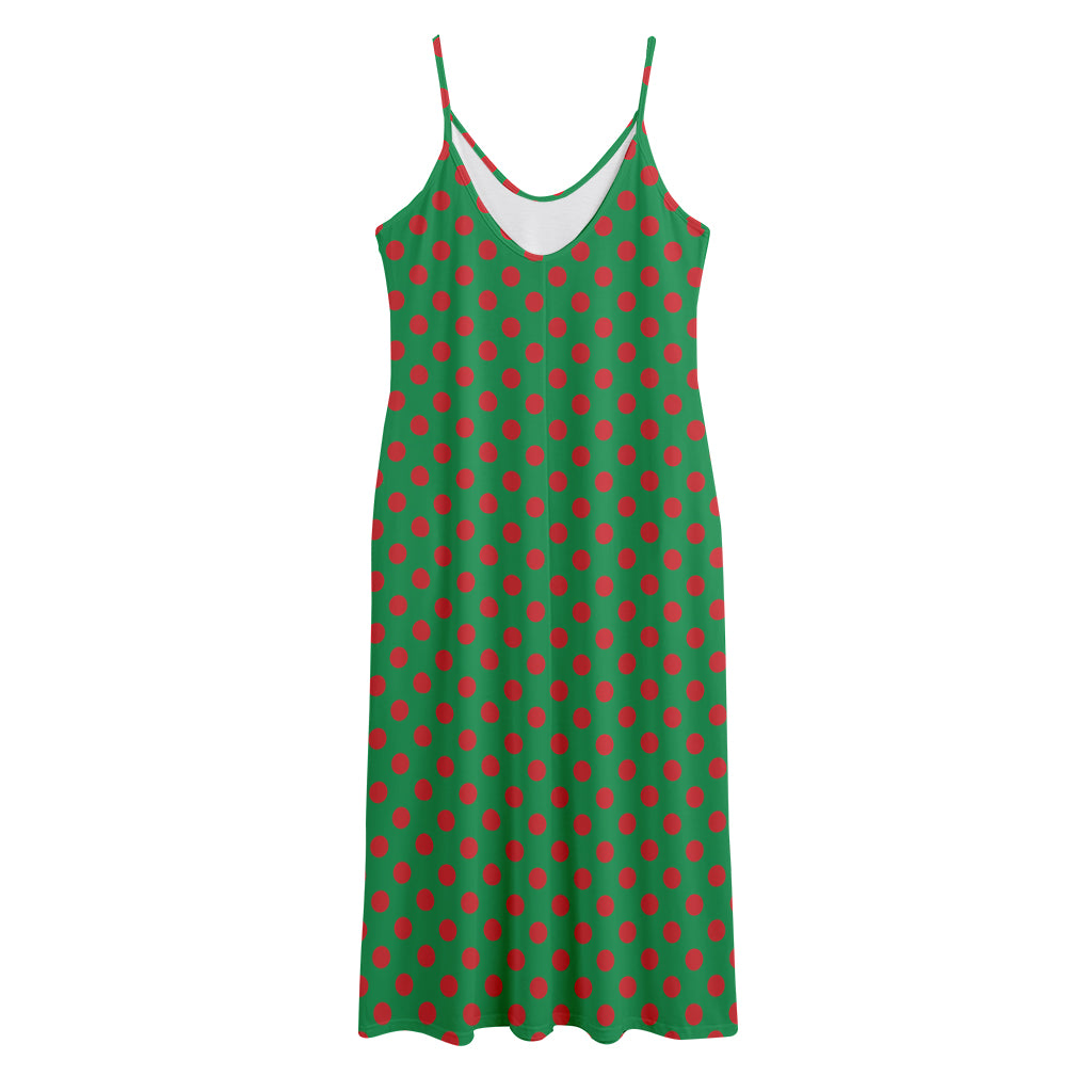 Green And Red Polka Dot Pattern Print Jersey Midi Cami Dress