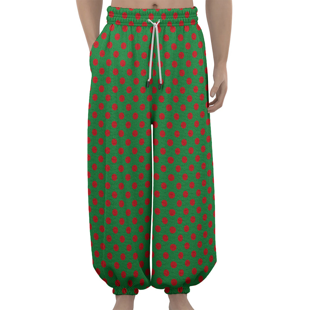 Green And Red Polka Dot Pattern Print Lantern Pants