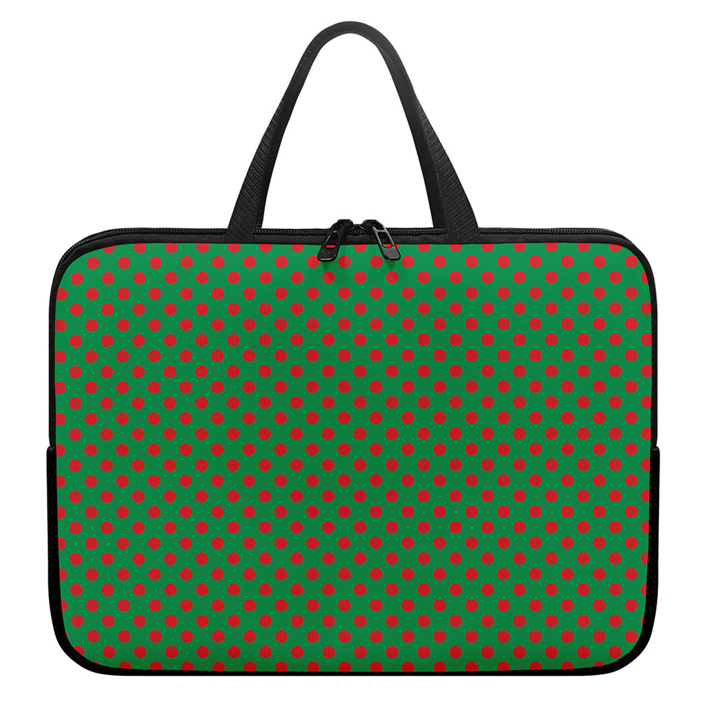 Green And Red Polka Dot Pattern Print Laptop Sleeve With Handle