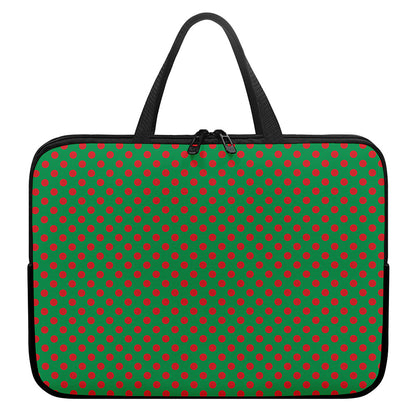 Green And Red Polka Dot Pattern Print Laptop Sleeve With Handle
