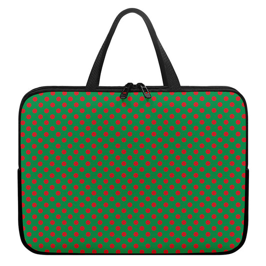 Green And Red Polka Dot Pattern Print Laptop Sleeve With Handle