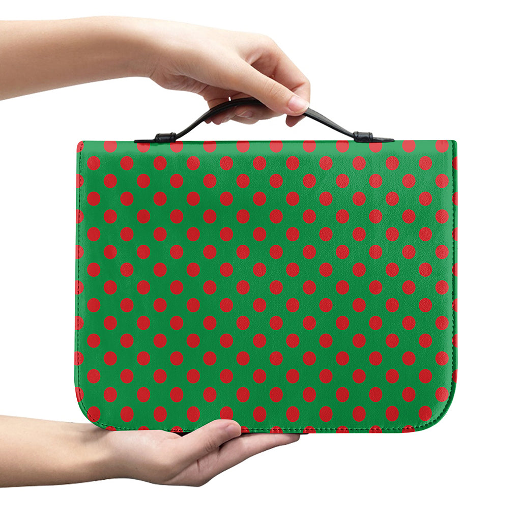 Green And Red Polka Dot Pattern Print Leather Bible Cover