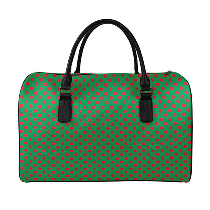 Green And Red Polka Dot Pattern Print Leather Duffle Bag