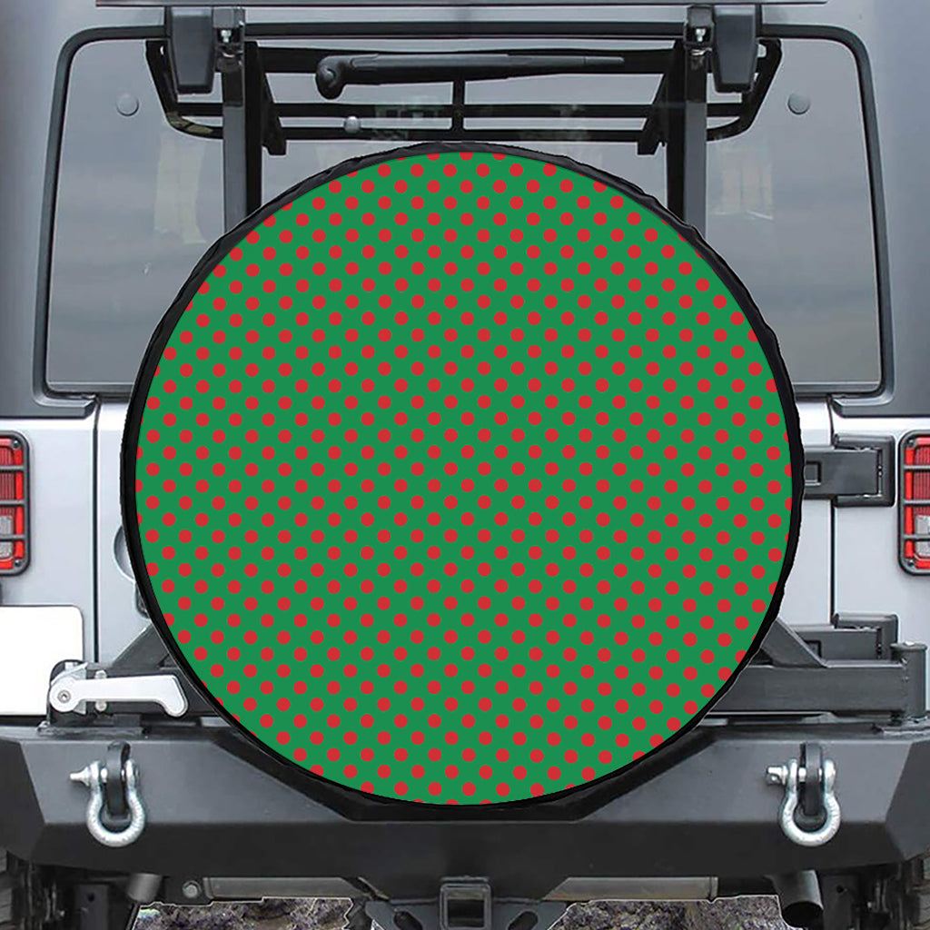 Green And Red Polka Dot Pattern Print Leather Spare Tire Cover