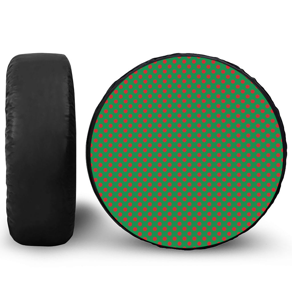 Green And Red Polka Dot Pattern Print Leather Spare Tire Cover