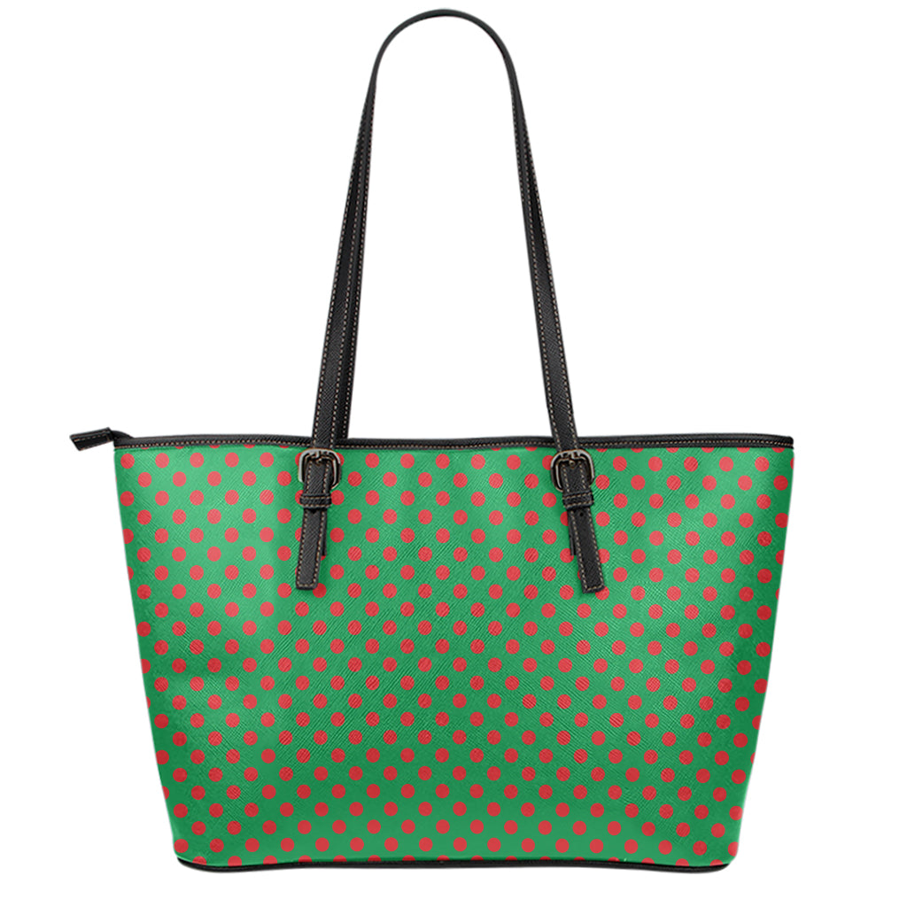 Green And Red Polka Dot Pattern Print Leather Tote Bag