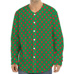 Green And Red Polka Dot Pattern Print Long Sleeve Baseball Jersey