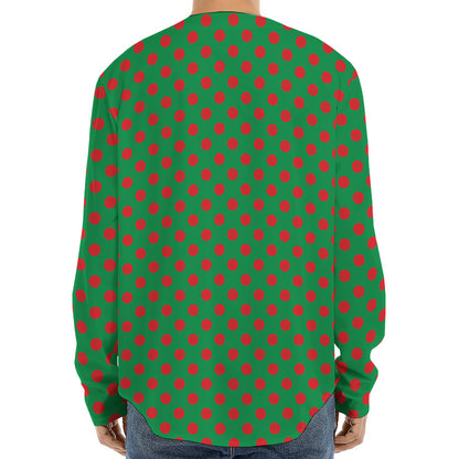 Green And Red Polka Dot Pattern Print Long Sleeve Baseball Jersey