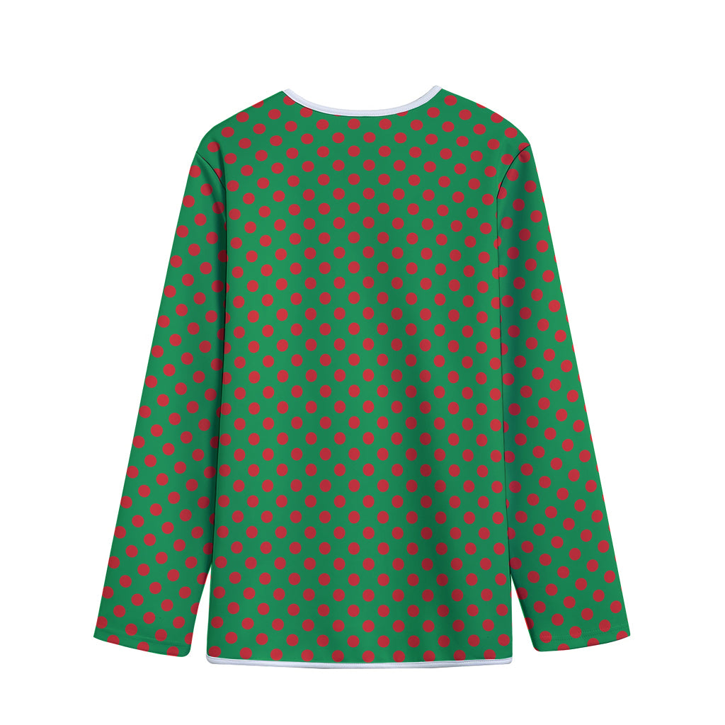Green And Red Polka Dot Pattern Print Long Sleeve Short Coat