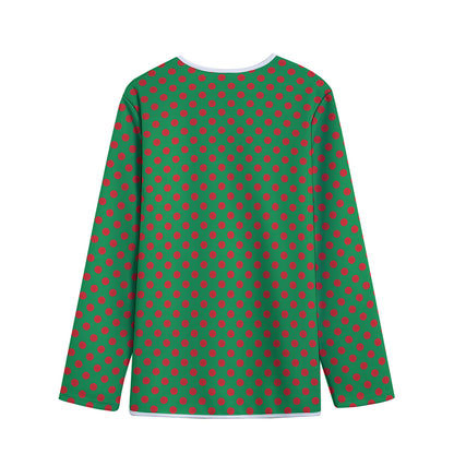 Green And Red Polka Dot Pattern Print Long Sleeve Short Coat