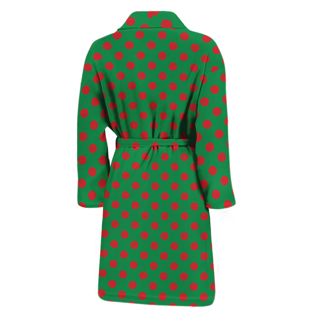 Green And Red Polka Dot Pattern Print Men's Bathrobe