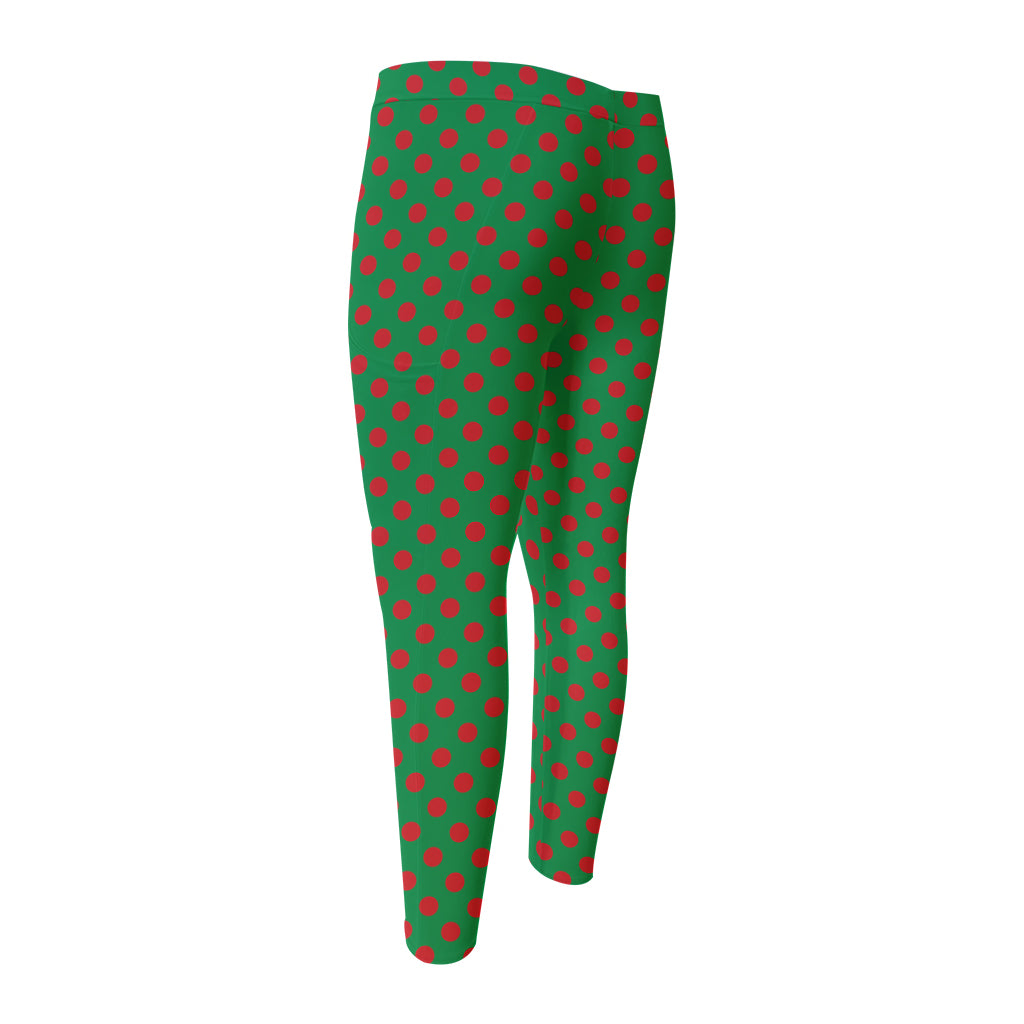 Green And Red Polka Dot Pattern Print Men's Compression Pants
