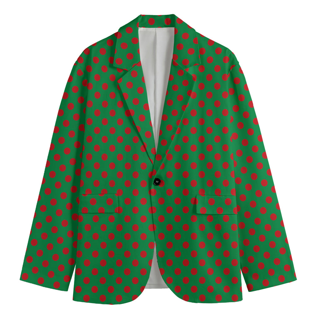 Green And Red Polka Dot Pattern Print Men's Cotton Blazer