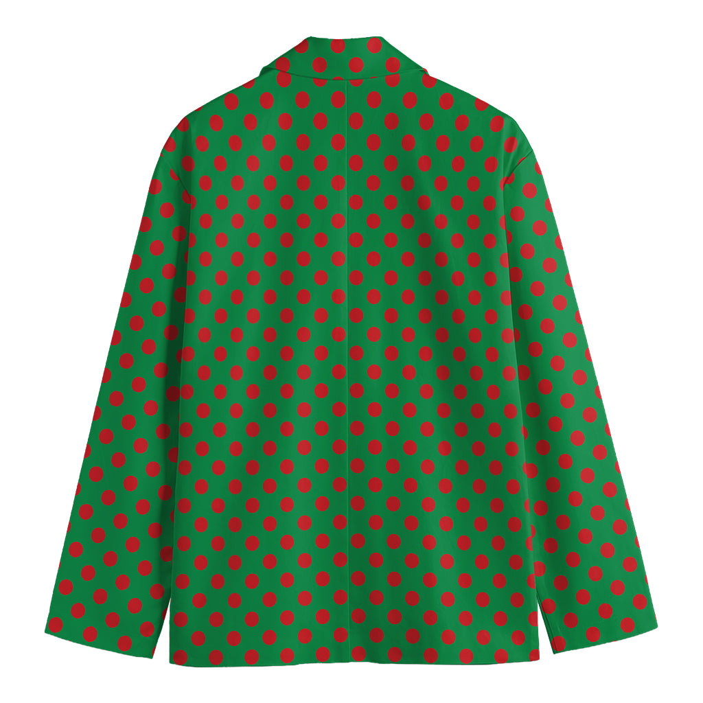 Green And Red Polka Dot Pattern Print Men's Cotton Blazer