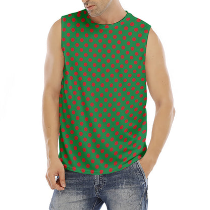 Green And Red Polka Dot Pattern Print Men's Fitness Tank Top