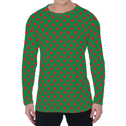 Green And Red Polka Dot Pattern Print Men's Long Sleeve T-Shirt