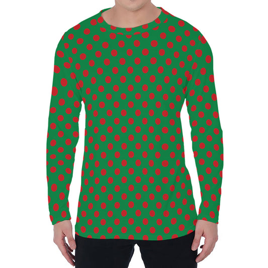 Green And Red Polka Dot Pattern Print Men's Long Sleeve T-Shirt