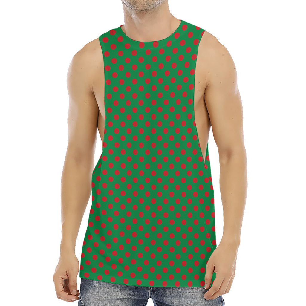 Green And Red Polka Dot Pattern Print Men's Muscle Tank Top