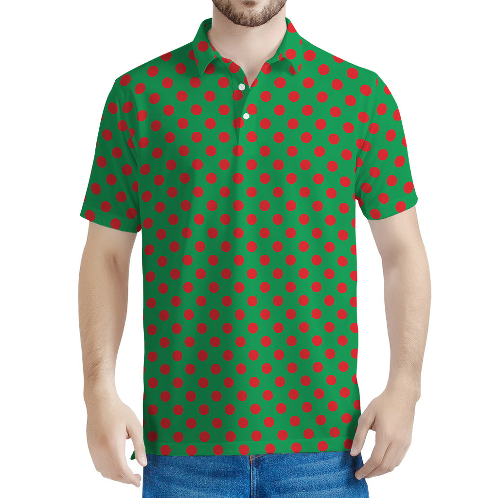 Green And Red Polka Dot Pattern Print Men's Polo Shirt