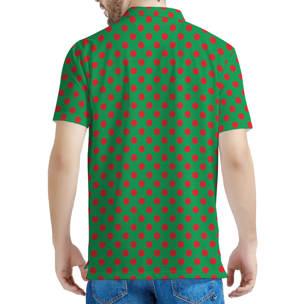 Green And Red Polka Dot Pattern Print Men's Polo Shirt