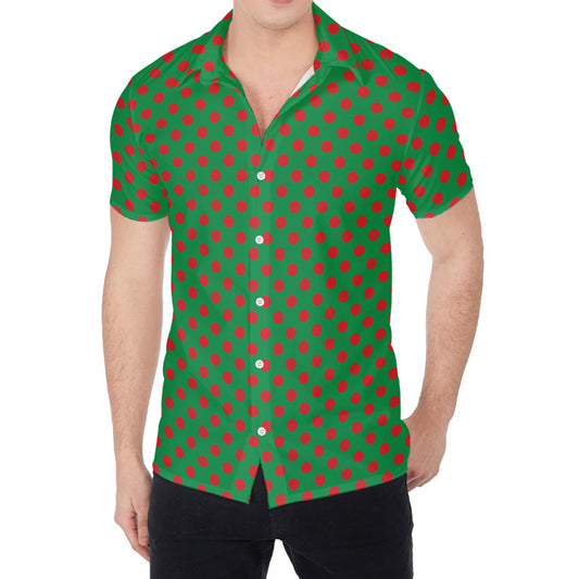Green And Red Polka Dot Pattern Print Men's Shirt