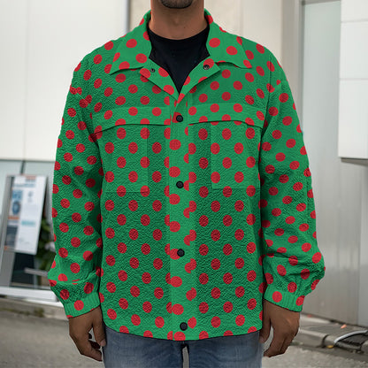 Green And Red Polka Dot Pattern Print Men's Shirt Jacket