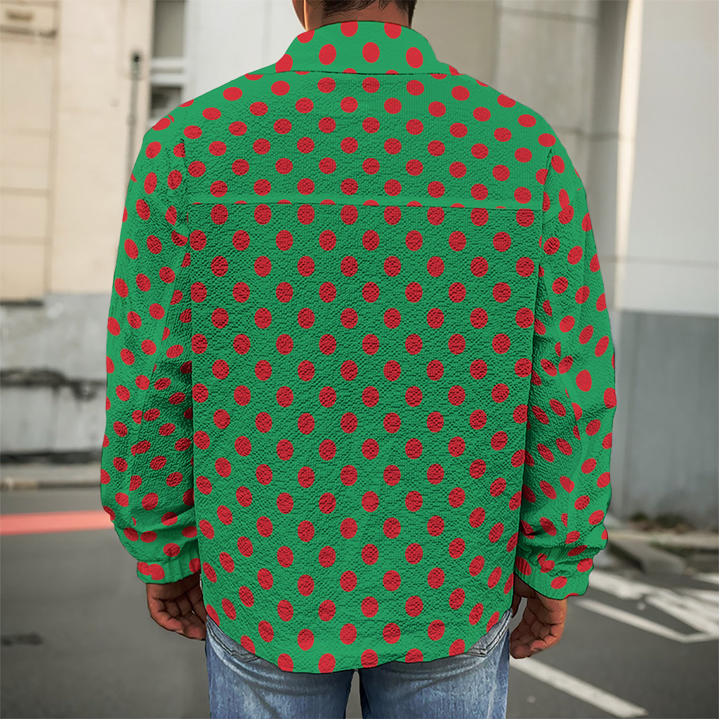 Green And Red Polka Dot Pattern Print Men's Shirt Jacket