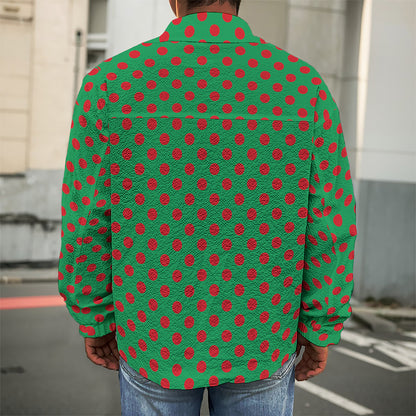 Green And Red Polka Dot Pattern Print Men's Shirt Jacket