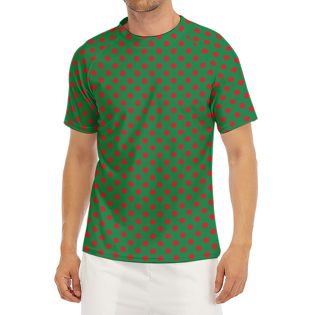 Green And Red Polka Dot Pattern Print Men's Short Sleeve Rash Guard
