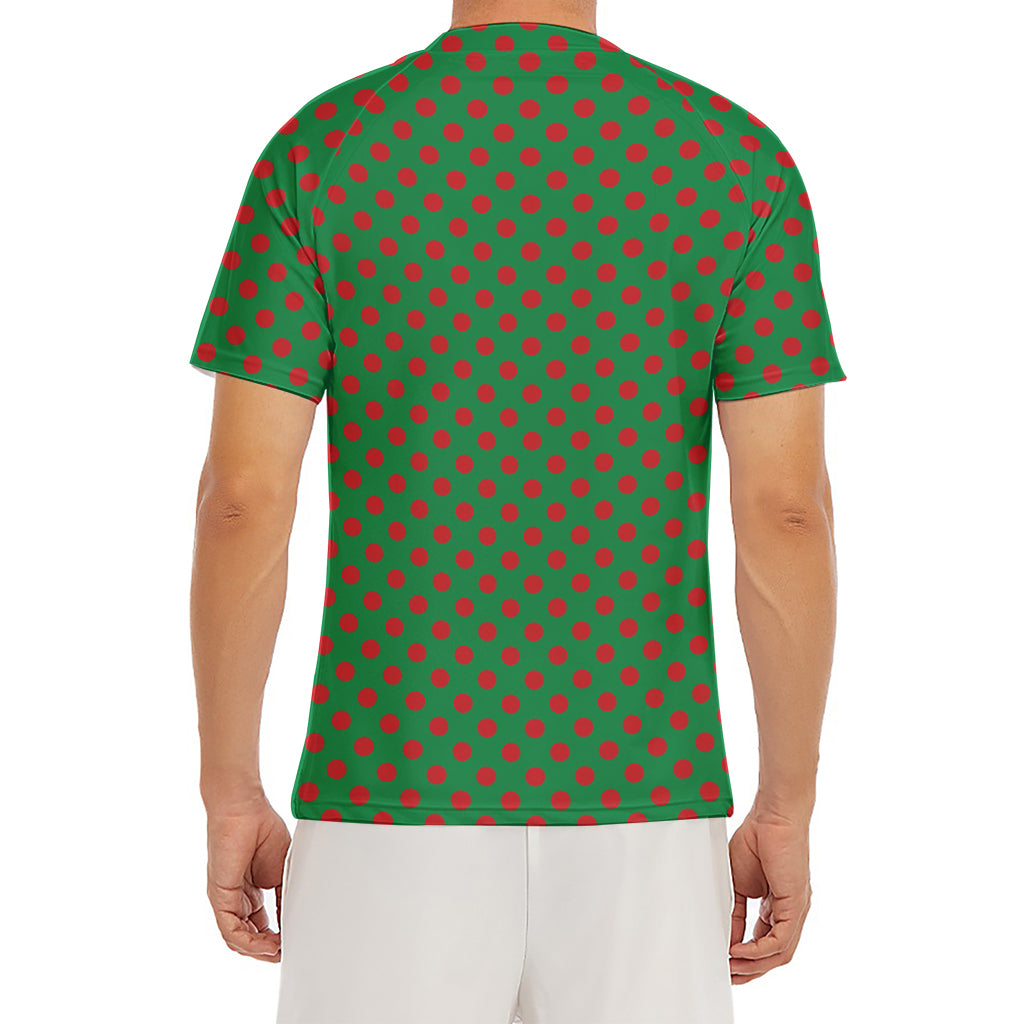 Green And Red Polka Dot Pattern Print Men's Short Sleeve Rash Guard