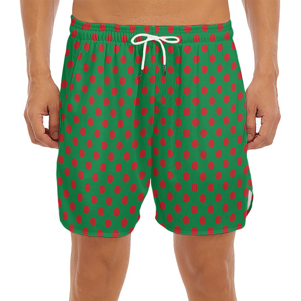 Green And Red Polka Dot Pattern Print Men's Split Running Shorts