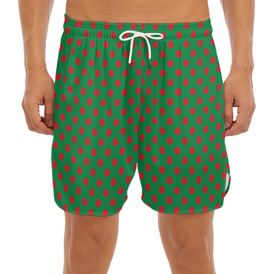 Green And Red Polka Dot Pattern Print Men's Split Running Shorts