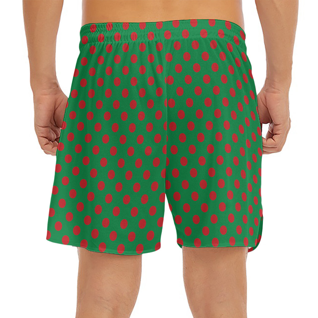 Green And Red Polka Dot Pattern Print Men's Split Running Shorts